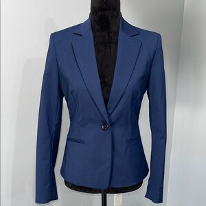 Mango size 6 slim fit women’s blazer jacket navy blue one button closure